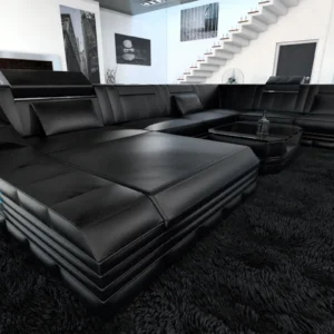 Echtleder Wohnlandschaft Treviano mit Ottomane U-Form XL Mini