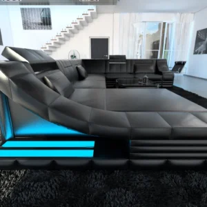 Echtleder Wohnlandschaft Treviano mit Ottomane U-Form XL Mini