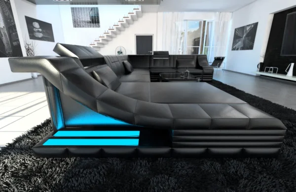 Echtleder Wohnlandschaft Treviano mit Ottomane U-Form XL Mini – Bild 8