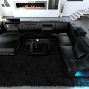 Echtleder Wohnlandschaft Treviano mit Ottomane U-Form XL Mini