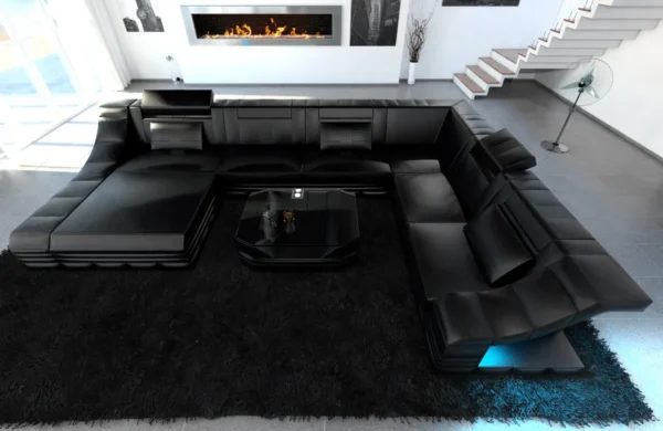 Echtleder Wohnlandschaft Treviano mit Ottomane U-Form XL Mini – Bild 9