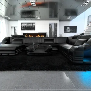 Echtleder Wohnlandschaft Treviano mit Ottomane U-Form XL Mini
