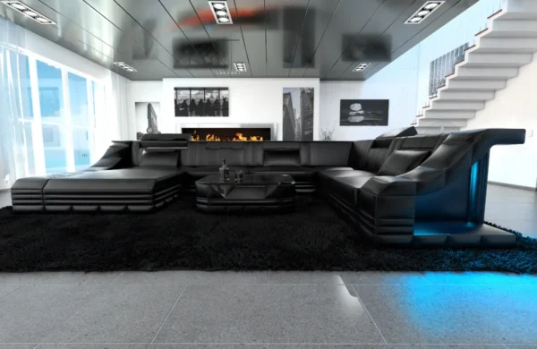 Echtleder Wohnlandschaft Treviano mit Ottomane U-Form XL Mini – Bild 10