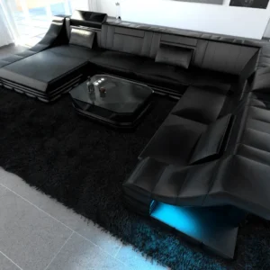 Echtleder Wohnlandschaft Treviano mit Ottomane U-Form XL Mini