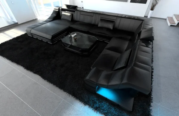 Echtleder Wohnlandschaft Treviano mit Ottomane U-Form XL Mini – Bild 11
