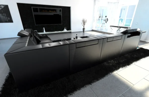 Echtleder Wohnlandschaft Treviano mit Ottomane U-Form XL Mini – Bild 12