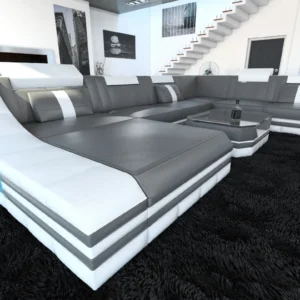 Echtleder Wohnlandschaft Treviano mit Ottomane U-Form XL Mini