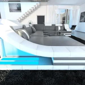 Echtleder Wohnlandschaft Treviano mit Ottomane U-Form XL Mini