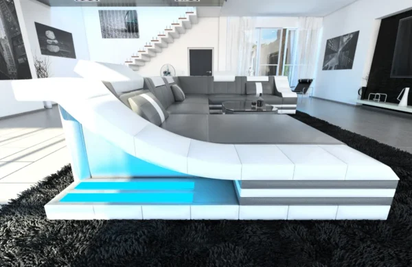 Echtleder Wohnlandschaft Treviano mit Ottomane U-Form XL Mini – Bild 20