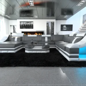 Echtleder Wohnlandschaft Treviano mit Ottomane U-Form XL Mini