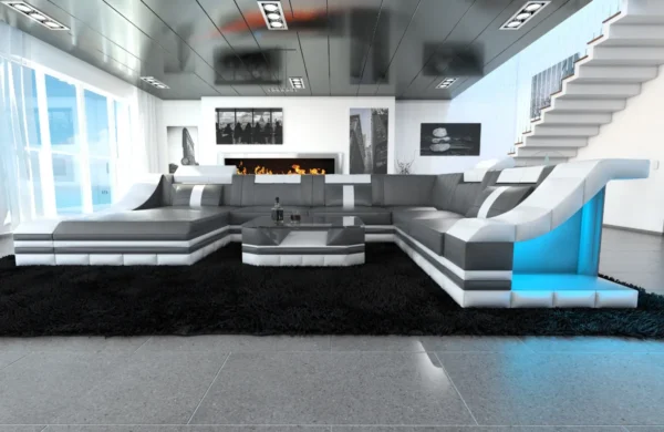 Echtleder Wohnlandschaft Treviano mit Ottomane U-Form XL Mini – Bild 22