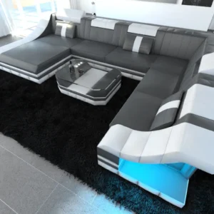 Echtleder Wohnlandschaft Treviano mit Ottomane U-Form XL Mini