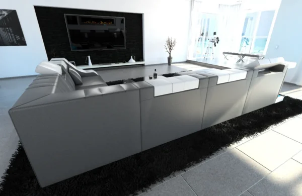 Echtleder Wohnlandschaft Treviano mit Ottomane U-Form XL Mini – Bild 24
