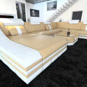 Echtleder Wohnlandschaft Treviano mit Ottomane U-Form XL Mini