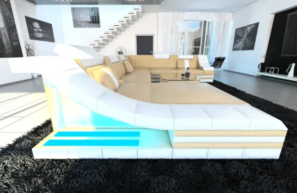 Echtleder Wohnlandschaft Treviano mit Ottomane U-Form XL Mini – Bild 26