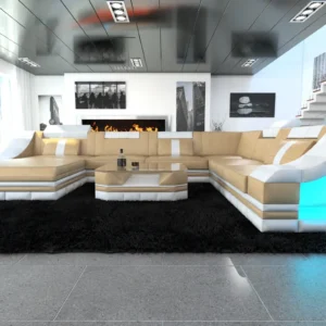 Echtleder Wohnlandschaft Treviano mit Ottomane U-Form XL Mini