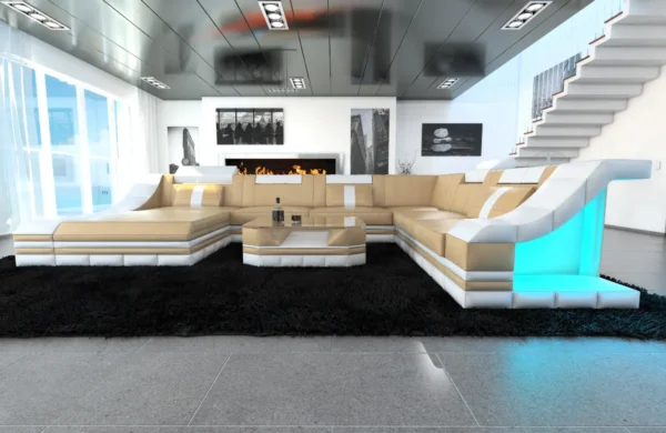Echtleder Wohnlandschaft Treviano mit Ottomane U-Form XL Mini – Bild 28
