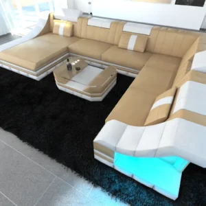 Echtleder Wohnlandschaft Treviano mit Ottomane U-Form XL Mini