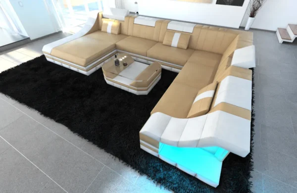 Echtleder Wohnlandschaft Treviano mit Ottomane U-Form XL Mini – Bild 29