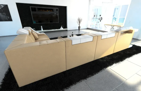 Echtleder Wohnlandschaft Treviano mit Ottomane U-Form XL Mini – Bild 30