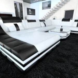 Echtleder Wohnlandschaft Treviano mit Ottomane U-Form XL Mini