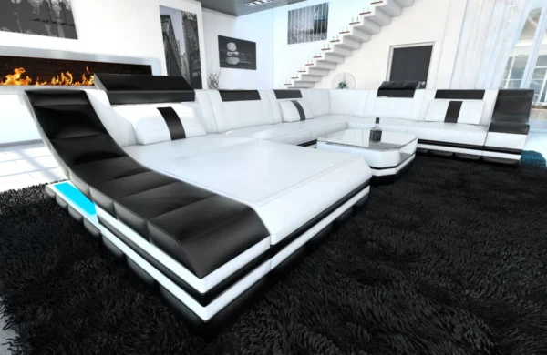 Echtleder Wohnlandschaft Treviano mit Ottomane U-Form XL Mini – Bild 31