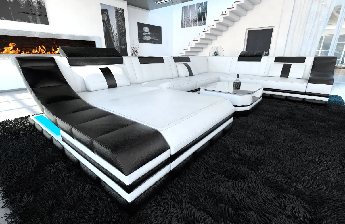 Büffelleder Wohnlandschaft Treviano mit Ottomane U-Form XL