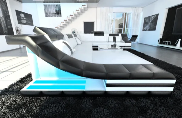 Echtleder Wohnlandschaft Treviano mit Ottomane U-Form XL Mini – Bild 32