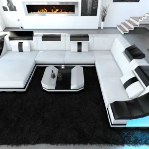 Echtleder Wohnlandschaft Treviano mit Ottomane U-Form XL Mini