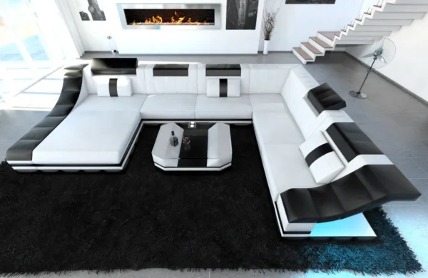 Echtleder Wohnlandschaft Treviano mit Ottomane U-Form XL Mini – Bild 33