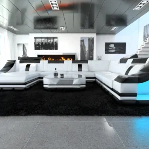 Echtleder Wohnlandschaft Treviano mit Ottomane U-Form XL Mini