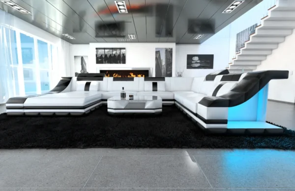 Echtleder Wohnlandschaft Treviano mit Ottomane U-Form XL Mini – Bild 34