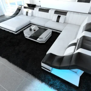 Echtleder Wohnlandschaft Treviano mit Ottomane U-Form XL Mini
