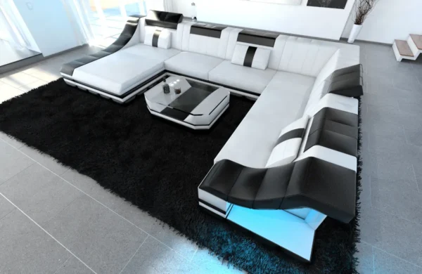 Echtleder Wohnlandschaft Treviano mit Ottomane U-Form XL Mini – Bild 35