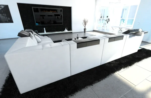 Echtleder Wohnlandschaft Treviano mit Ottomane U-Form XL Mini – Bild 36