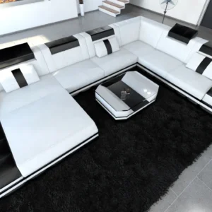 Echtleder Wohnlandschaft Treviano mit Ottomane U-Form XL Mini