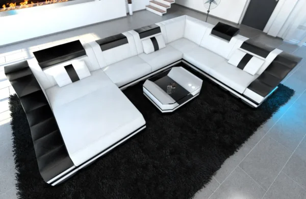 Echtleder Wohnlandschaft Treviano mit Ottomane U-Form XL Mini – Bild 37