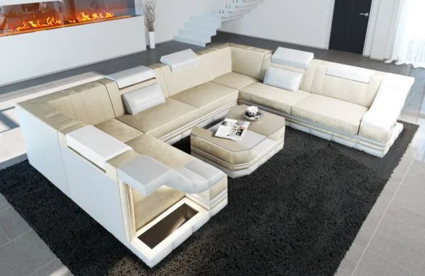 Samtstoff Wohnlandschaft Treviano U-Form XL Mini