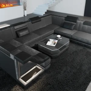 Samtstoff Wohnlandschaft Treviano U-Form XL Mini