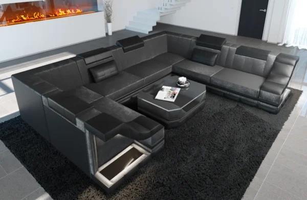 Samtstoff Wohnlandschaft Treviano U-Form XL Mini – Bild 4