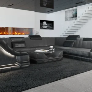 Samtstoff Wohnlandschaft Treviano U-Form XL Mini
