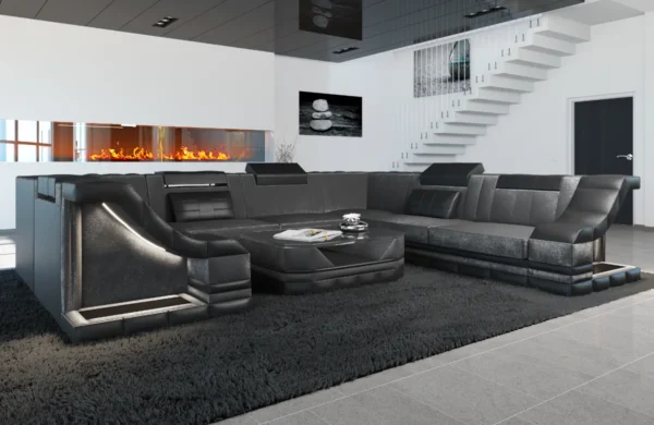 Samtstoff Wohnlandschaft Treviano U-Form XL Mini – Bild 6