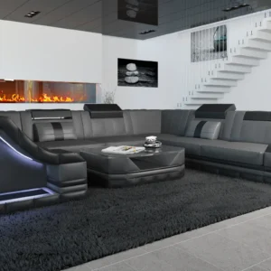 Kunstleder Wohnlandschaft Treviano U-Form XL Mini