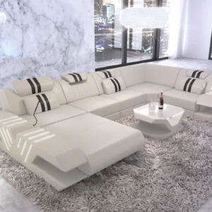 Echtleder Wohnlandschaft Ventura mit Ottomane U-Form L
