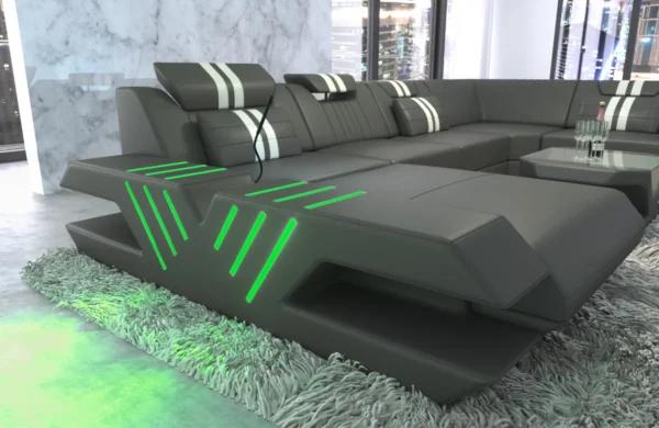 Echtleder Wohnlandschaft Ventura mit Ottomane U-Form L – Bild 14