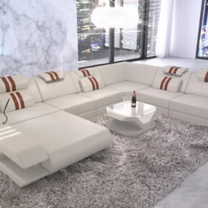 Echtleder Wohnlandschaft Ventura mit Ottomane U-Form XL