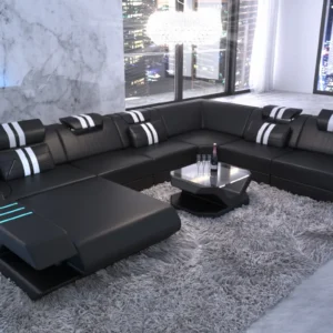 Echtleder Wohnlandschaft Ventura mit Ottomane U-Form XL