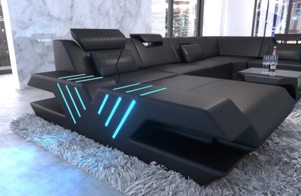 Echtleder Wohnlandschaft Ventura mit Ottomane U-Form XL – Bild 14
